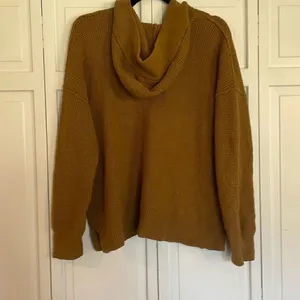 Aerie cozy up brown waffled knit hooded sweater size small thumbnail 7