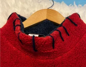 VTG USA American Flag Fuzzy Sherpa type Top Size Small yarn details mock neck thumbnail 4