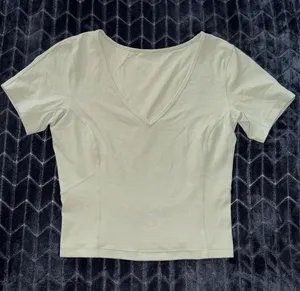 Lululemon‎ Nulu Cropped Slim Yoga Short Sleeve Green Fern V Neck Top Women 4 thumbnail 1