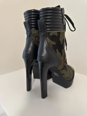 DKNY New Steffi Calf Hair Leather Combat Camo Lace-up Stiletto Bootie 6.5 thumbnail 8