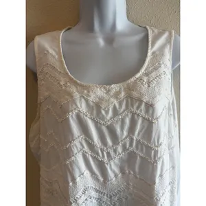 Chico's Tank Top Size 3 White Lace Sequin Chevron‎ Sleeveless Boho Scoop Neck thumbnail 5