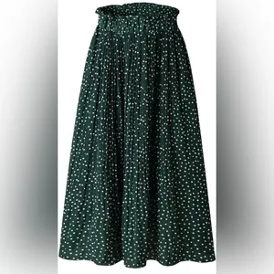 Exlura Women’s High Waist Green White Polka Dot Pleated Midi Swing Skirt Size XL thumbnail 7