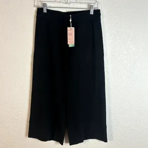 Quince SuperSoft Fleece Cropped Wide Leg Pants Womens Size Small Black NWT thumbnail 2