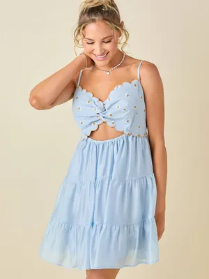 Baby pink Twisted and embroidered babydoll dress net in light blue - NWT thumbnail 2