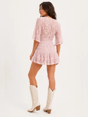 Free People Lala Lace Mini Dress Pink Dawn Size S NWT thumbnail 4