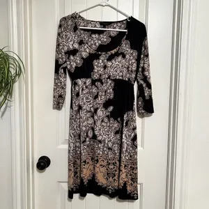 Soma Women’s Round Neck 3/4 Sleeve Knee Length Dress Small Black Cream Floral thumbnail 2