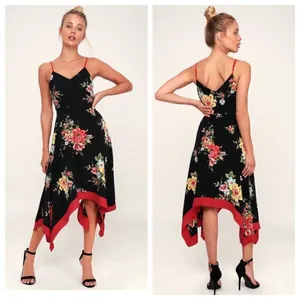 Lulu’s Go Fleur a Twirl Black Floral Print Handkerchief Midi Dress Size Large thumbnail 2