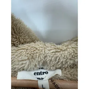 Entro Women Tan Blue Plaid Open Front Fur Lined‎ Shacket Hood Wool Blend Size L thumbnail 5