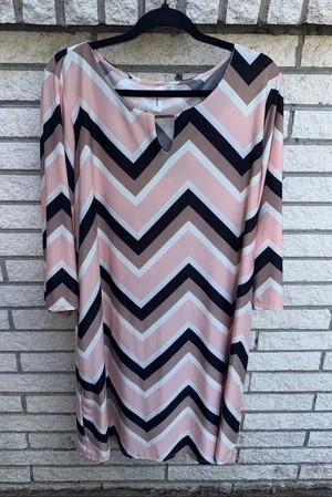 Chevron Shift Dress in Blush, Black & White thumbnail 1