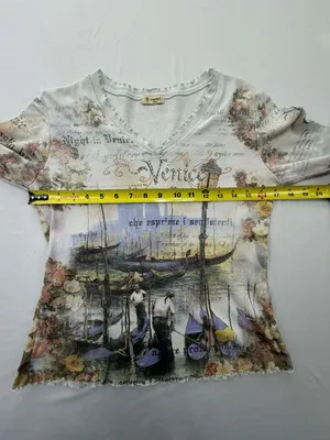 Vintage Cactus Venice Italy Rhinestone Graphic 3/4 Sleeve Top thumbnail 6
