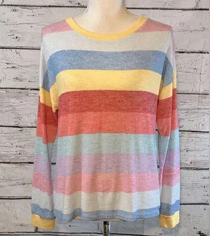 PINK REPUBLIC Long Sleeve Hacci T-Shirt Striped-Small thumbnail 1