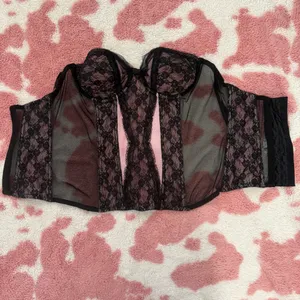 Fredericks of Hollywood Black Lace Corset Bustier Top Y2K Coquette Sheer Mesh Size 32 thumbnail 3