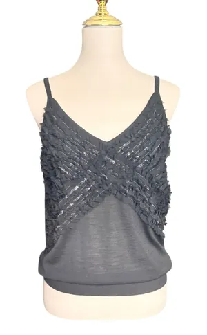 St. John Womens Black Wool‎ Blend Sequin Fringe Knit Camisole Top Size M thumbnail 1