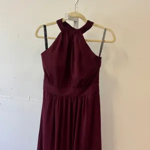 Bill Levkoff Burgundy Halter‎ Pleated Chiffon Bridesmaid Formal Gown Dress 8 thumbnail 3