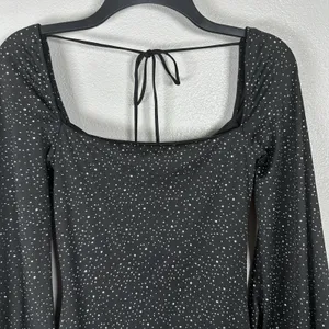 Lucy In The Sky Long Sleeve Mini Dress Womens Small Black Silver Glitter Party thumbnail 2