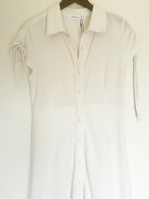 NWT SALTED HOUSES Boutique Collared Button-Front Midi Dress in Ivory Size Medium thumbnail 2