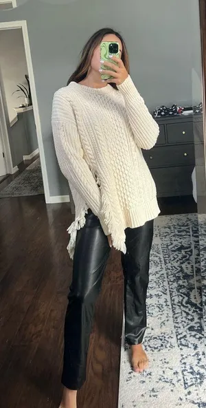 J.Crew Cozy Cable Knit Sweater with Fringe Slit thumbnail 3