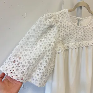 English Factory White Eyelet Lace Puff Sleeve Babydoll Blouse Top Med Coquette thumbnail 4