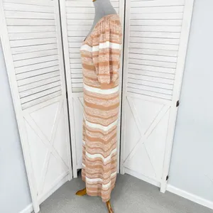 Amour Vert‎ Vivienne Striped Knit Sweater Dress Tan White Large Puff Sleeve Midi thumbnail 3