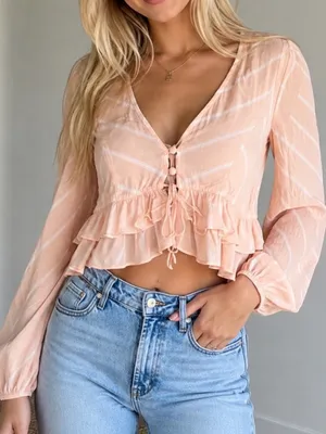Free People Lightweight Ruffled Tierd Samifan Blouse in Peach thumbnail 1