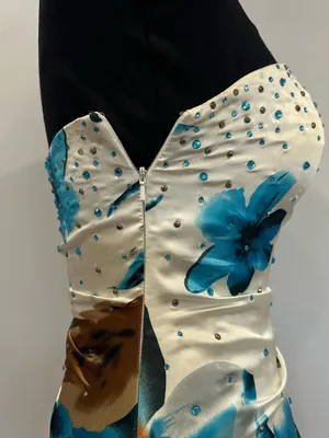 Night Moves Blue White Floral Strapless Gown Y2K US 6 thumbnail 5