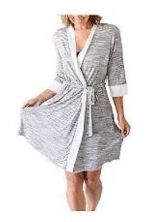 Kindred Bravely Emmaline Maternity Robe gray marled fabric satin trim L/XL NEW thumbnail 1