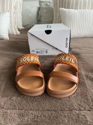 NWB Aldo Beachvacay Brown Multi Color Sandals Size 6.5 thumbnail 3