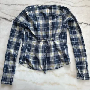 Vintage Abercrombie & Fitch Women’s Flannel Shirt Blue Yellow Plaid Y2K Boho thumbnail 3