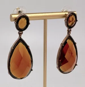 Antiqued Brown Topaz Faceted Dangle Drop Earrings Boho Festival Whimsigoth thumbnail 1