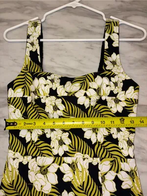 Tropical Floral Square Neck Bow Tie Back Mini Dress Olive Green White Black thumbnail 7