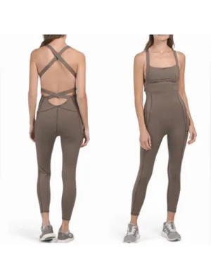 FREE PEOPLE Movement S Charcoal Brown My High One Piece Jumpsuit Small NEW pants thumbnail 2