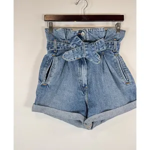 Re/Done Womens Shorts Blue The Attico Denim High Rise Paper Bag Size 26 thumbnail 6