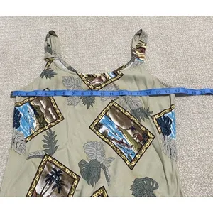 Hilo Hattie Hawaiian Dobby Rayon Sundress Beige Blue Green Size L thumbnail 4