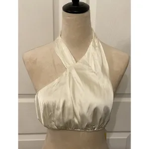 NWT Danielle Bernstein WeWoreWhat Satin Stretch Charmeuse Halter Top Ivory M thumbnail 3
