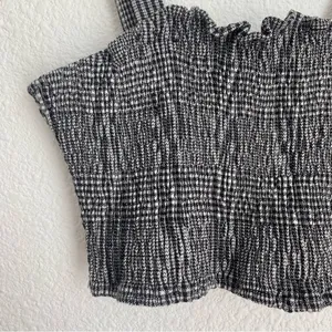 black and white plaid smocked ruched crop top size L thumbnail 2