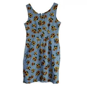 Cosmopolitan Sunflower Gingham Sheath Dress Blue White Floral Retro Size 2 thumbnail 4