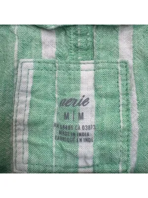 Aerie Green White Striped Linen Blend Button Down Shirt Oversized Medium thumbnail 3