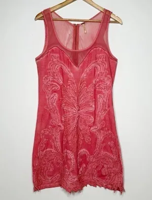Free People Ice Ice Baby Embellished Sleeveless Mini Dress in Pink Lemonade L thumbnail 1
