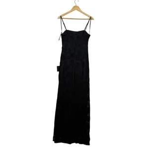 Lulus Joni Maxi Dress Women's Size Medium Black 3D Floral Applique Lace Slit NWT thumbnail 4