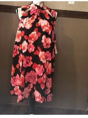 Gianni Bini Black One-Shoulder Halter Dress with Pink & Red Floral thumbnail 2