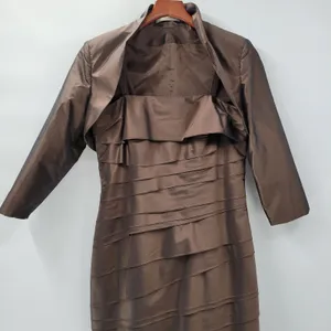 Rina di Montella Silk Jacket Dress 2 Pc 10 Brown Trumpet Tiered Mother of Bride thumbnail 15