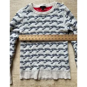 J.Crew Wave Pattern‎ Knit Sweater White & Navy Casual Crewneck Size S thumbnail 3