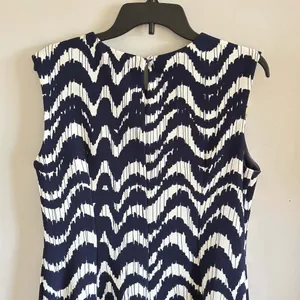 Madison Leigh Navy Blue White Chevron Print Sleeveless Sheath Dress thumbnail 14