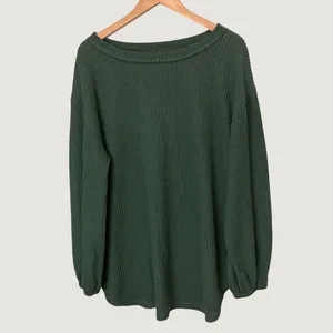 Hannah Closet Dark Green Waffle Knit Tunic Top Long Sleeve Balloon Cuff Large thumbnail 3