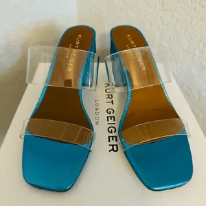 Kurt Geiger Party Clear Block Heel Sandal Glass Slipper Barbie Blue Size 8.5, NW thumbnail 12