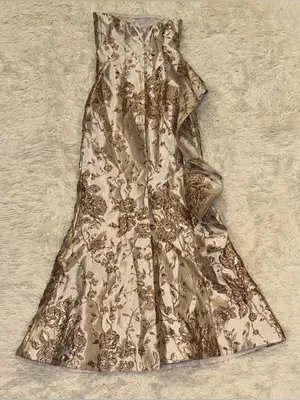 NEW Donna Karan New York Metallic Ruffle Detail Strapless Gold Gown sz 2 thumbnail 7