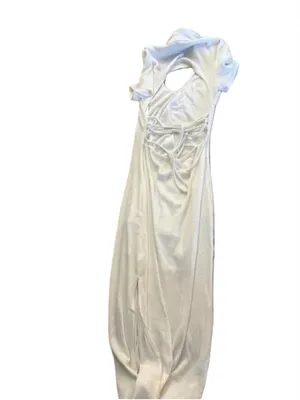 NEW LE LIS short sleeve collared midi dress in ivory S NWT thumbnail 7