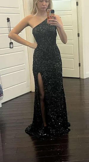 Sherri Hill Black #55391 One Shoulder Prom Dress thumbnail 2