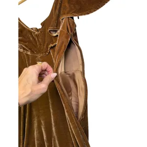 Line Dot Brown Velvet Ruffle Midi‎ Dress Winter Feminine Cocktail Holiday S thumbnail 5