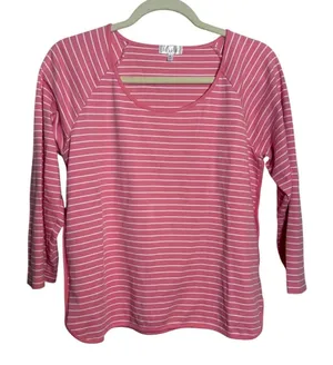 LAKE Pajama Pink White Striped Top Women's Sz. L thumbnail 1